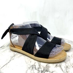 SeaVees Bayside Black Canvas Strappy Tie Detail Espadrille Sandals 6 Coastal